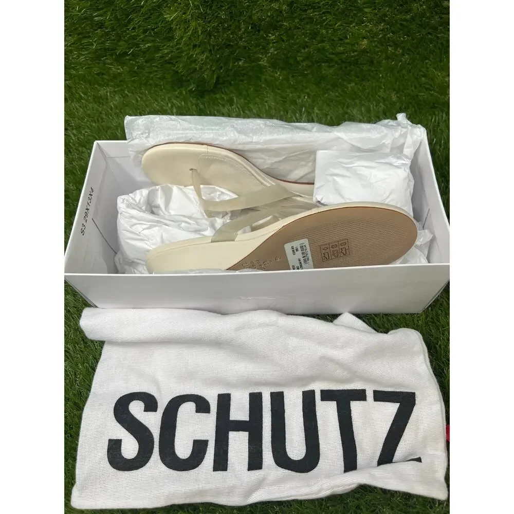 Schutz Roslyn Wedge Women's Size 5B Sugar White Thong Sandals